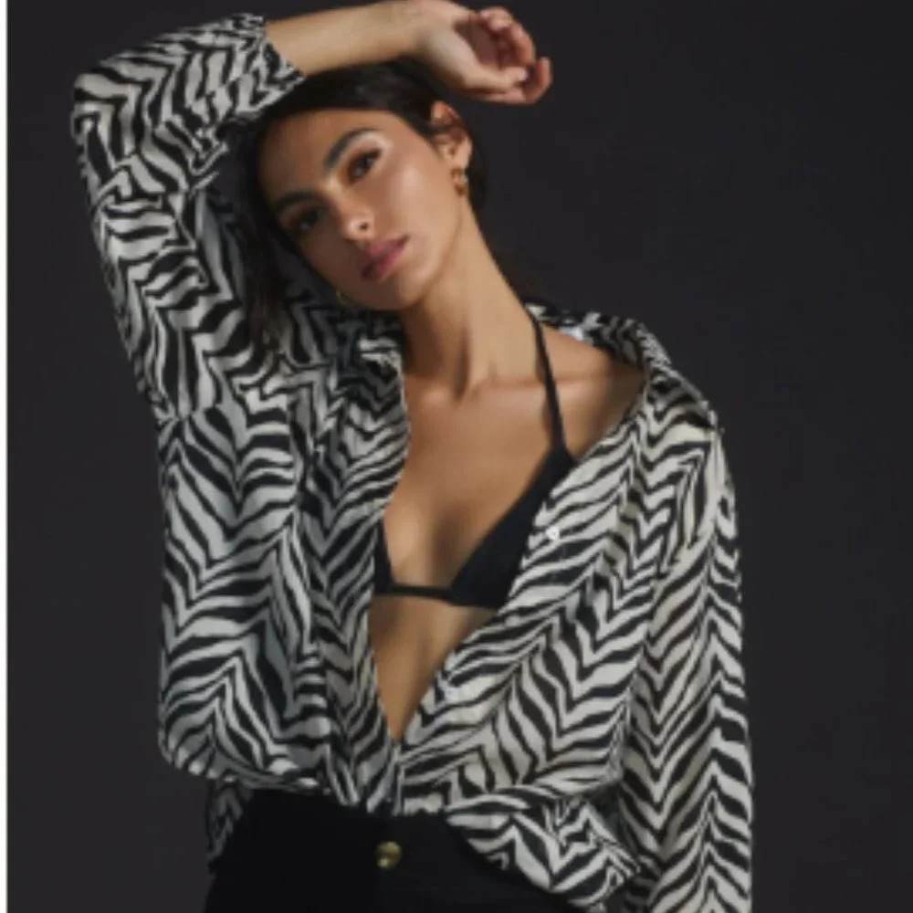 Faithfull the Brand Rylen long sleeve buttondown AYU print size XS/US 2 - Picture 1 of 8